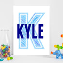 Personalised Name Word Art Poster Print Blue Letter K
