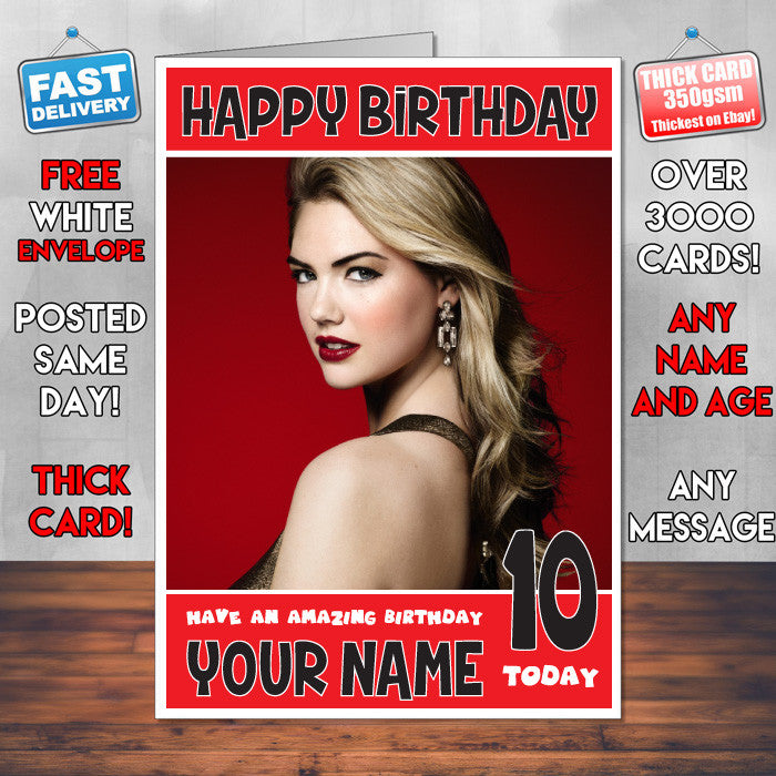 KATE UPTON BM1 Personalised Music Style Kids Adult FUNNY Birthday Card