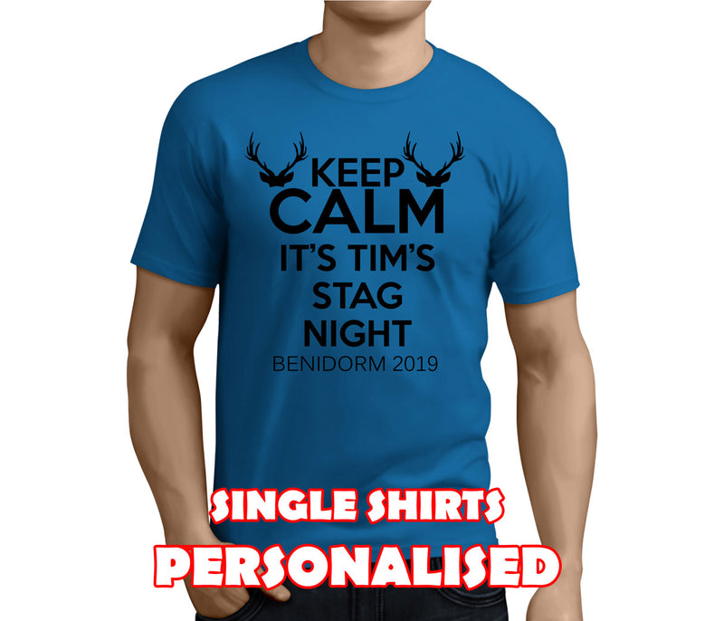 Keep Calm Black Custom Stag T-Shirt - Any Name - Party Tee