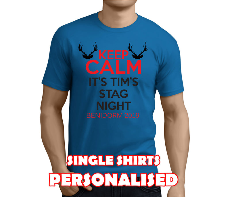 Keep Calm Colour Custom Stag T-Shirt - Any Name - Party Tee