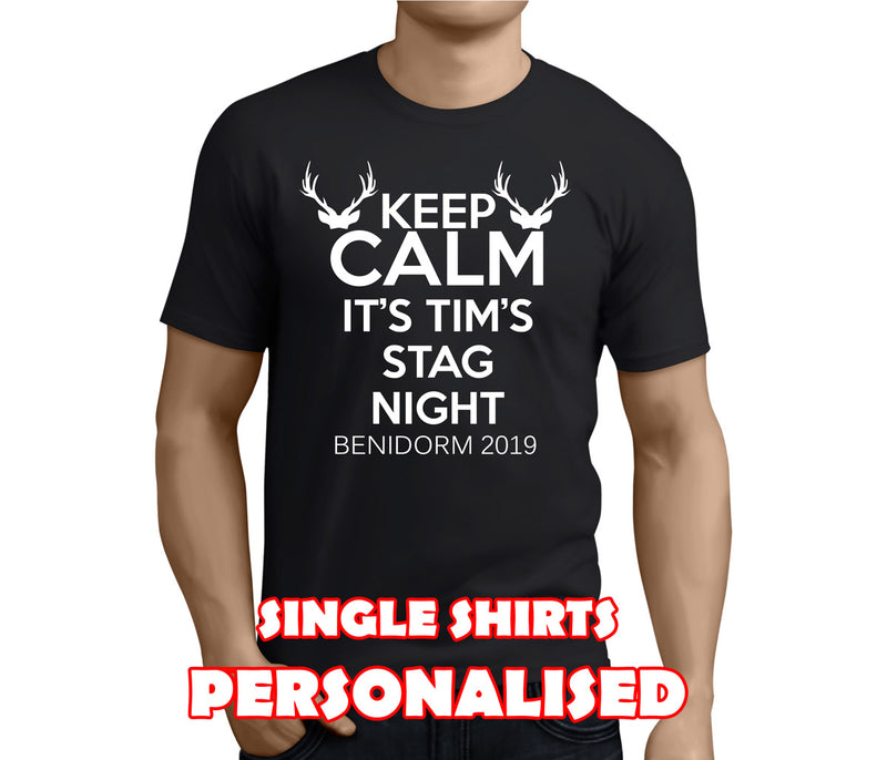 Keep Calm White Custom Stag T-Shirt - Any Name - Party Tee