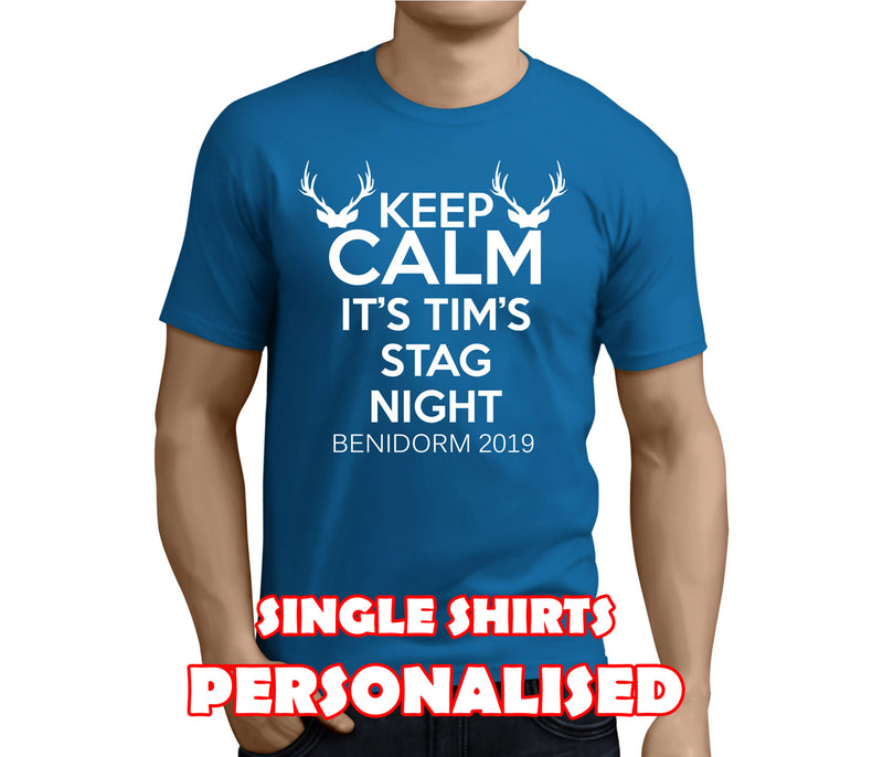 Keep Calm White Custom Stag T-Shirt - Any Name - Party Tee