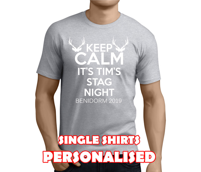 Keep Calm White Custom Stag T-Shirt - Any Name - Party Tee