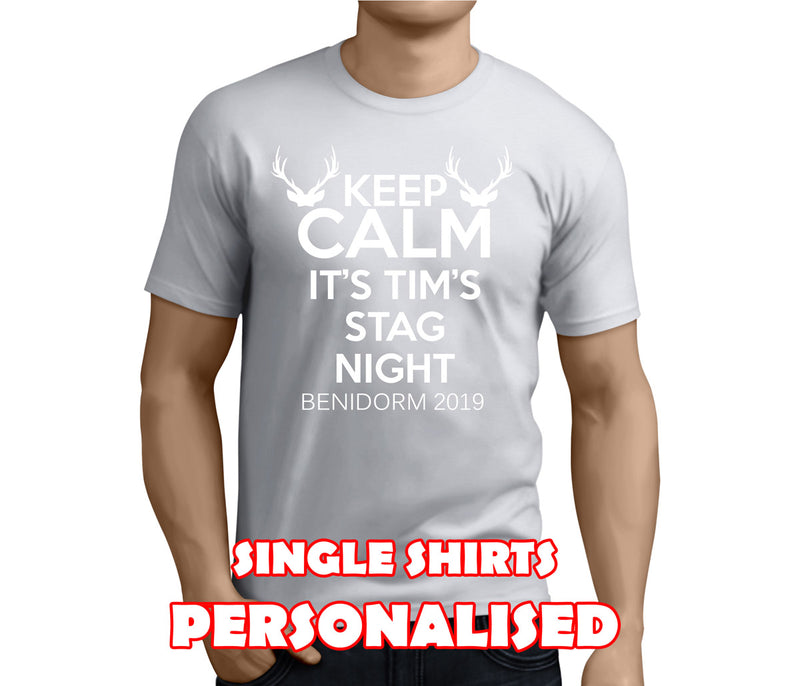 Keep Calm White Custom Stag T-Shirt - Any Name - Party Tee