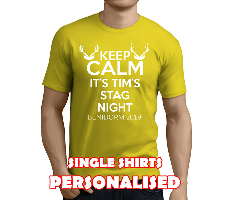 Keep Calm White Custom Stag T-Shirt - Any Name - Party Tee