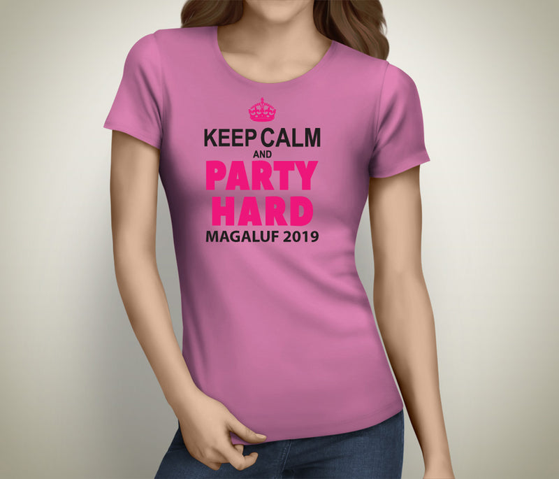 Keep Calm and Party Hard Colour Custom Hen T-Shirt - Any Name - Party Tee