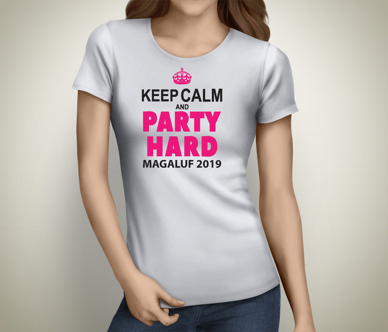 Keep Calm and Party Hard Colour Custom Hen T-Shirt - Any Name - Party Tee