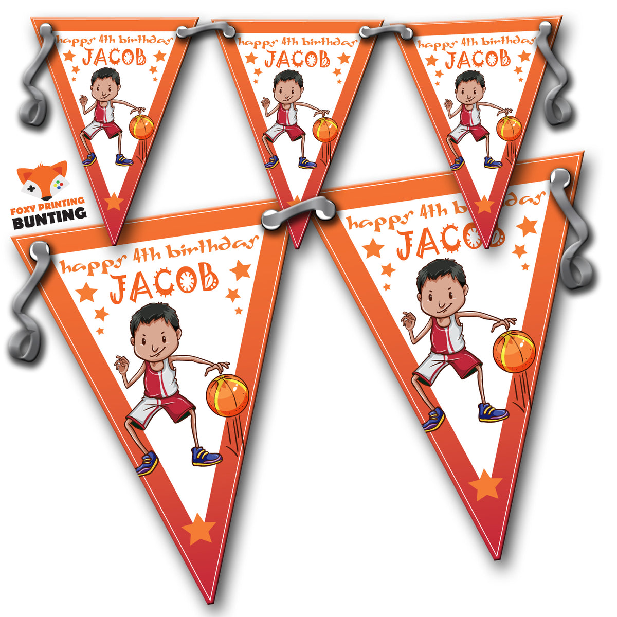 KIDS BASKETBALL PARTY Bunting Premium Party Decorations  (Standard Bunting (14.8cm X 21cm))