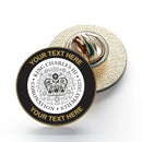 KING CHARLES CORONATION 2023 ENGLISH BLACK PLAIN METAL SCHOOL NAME LOGO PIN BADGE 25MM (1")