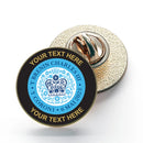 KING CHARLES CORONATION WELSH BLACK SKY BLUE METAL SCHOOL NAME LOGO PIN BADGE 25MM (1")