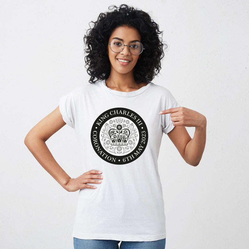 KING CHARLES CORONATION ENGLISH BLACK AND WHITE LOGO ADULT TEE T-SHIRT MAN