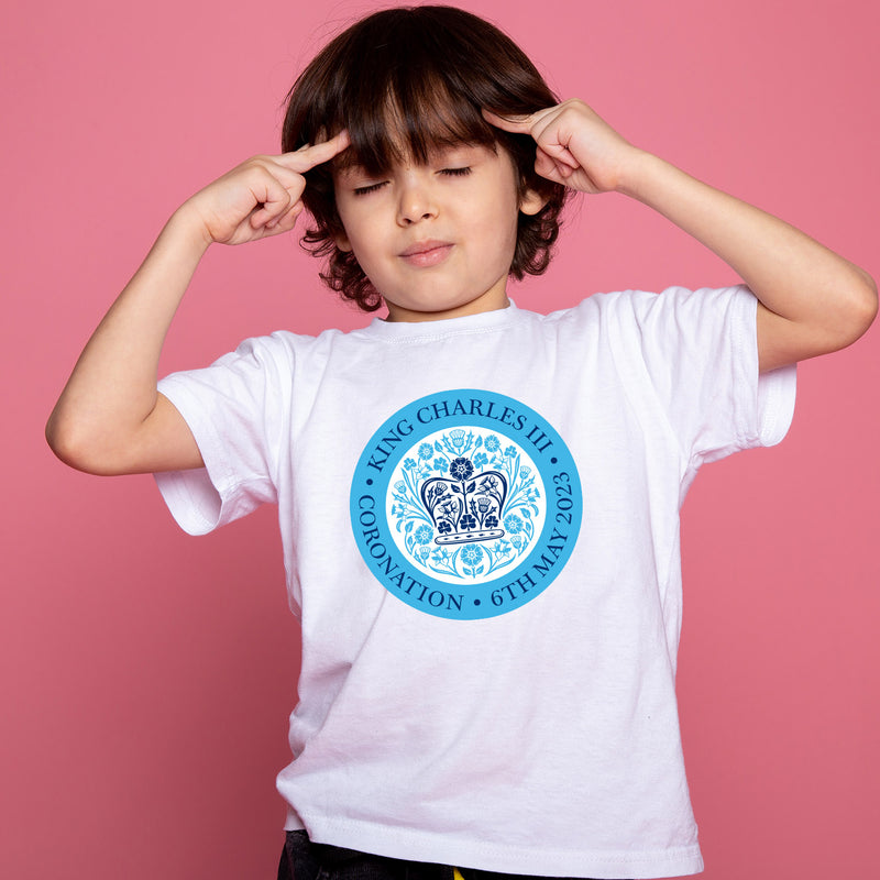 King Charles III Coronation Blue Official Logo Adult Tee T Shirt Unisex Kids - T Shirt For Coronation