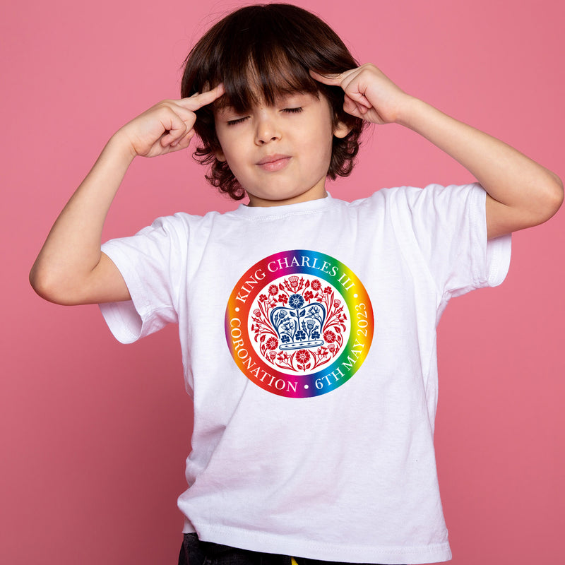 King Charles III Coronation rainbow/LGBT Official Logo Adult Tee T Shirt Unisex Kids - T Shirt For Coronation