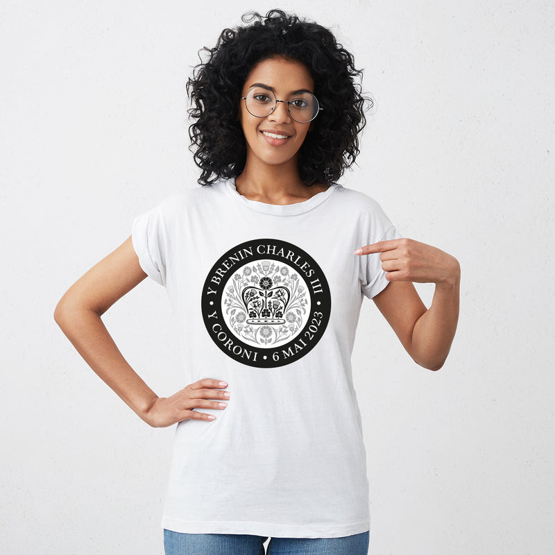 KING CHARLES CORONATION WELSH BLACK WHITE LOGO ADULT TEE T-SHIRT