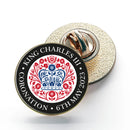 KING CHARLES CORONATION 2023 OFFICIAL BLACK RED METAL NAME LOGO PIN BADGE 25MM (1")