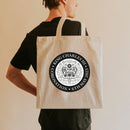 King Charles III Coronation Official Logo Tan Tote Bag - coronation bag-blue, red, pink, black, rainbow logo-coronation handbag, grab bag