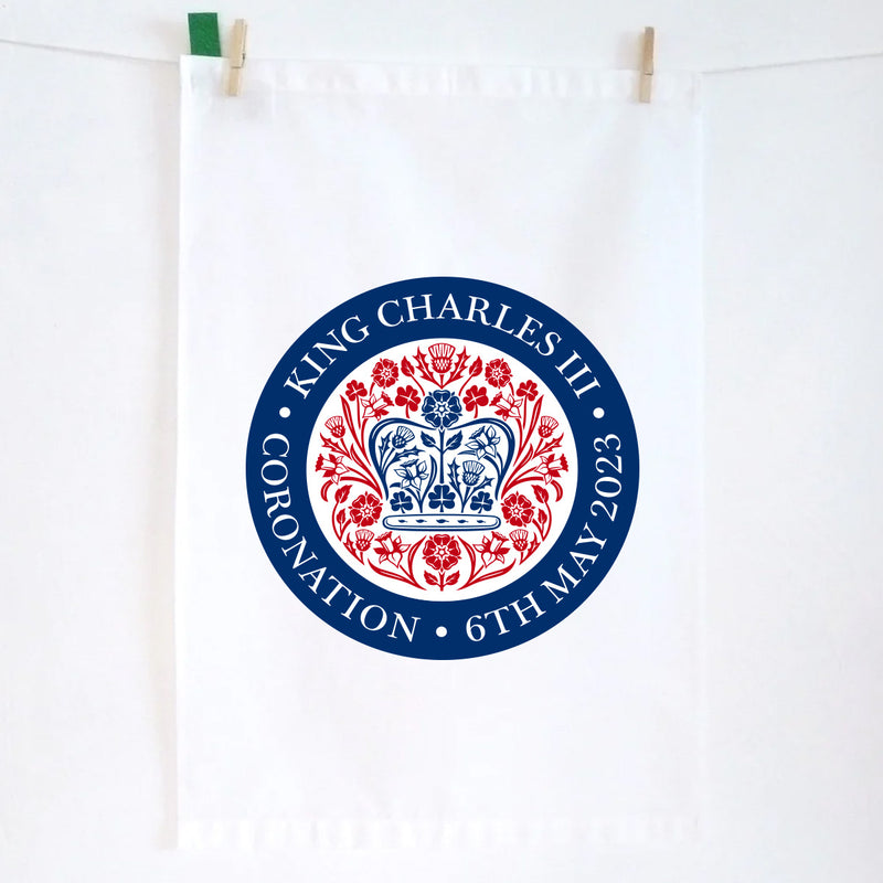 KING CHARLES OFFICIAL BLUE RED LOGO TEA TOWEL