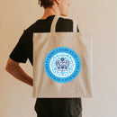 King Charles III Coronation Official Logo Tan Tote Bag - coronation bag-blue, red, pink, black, rainbow logo-coronation handbag, grab bag
