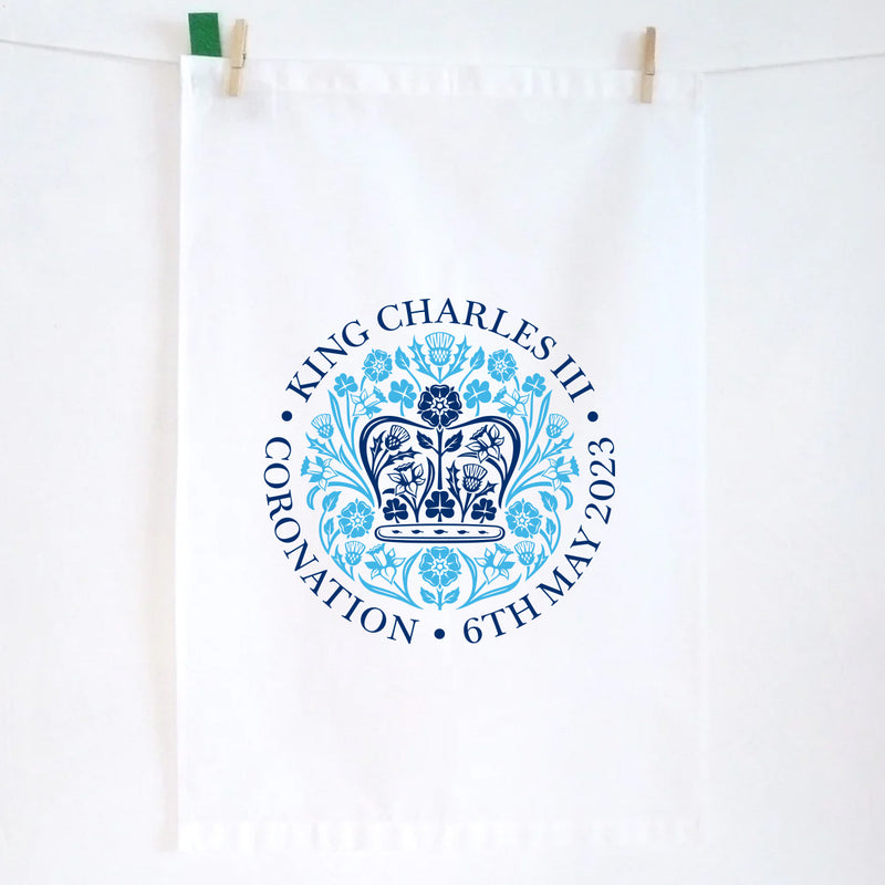 KING CHARLES OFFICIAL ENGLISH BLUE LOGO TEA TOWEL