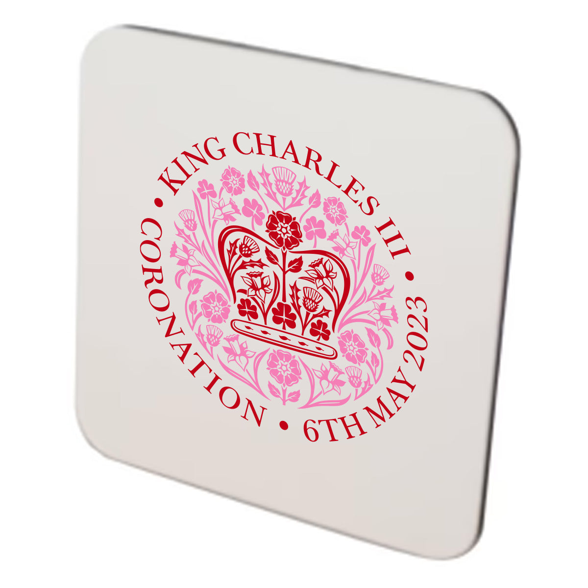 KING CHARLES CORONATION 2023 OFFICIAL ENGLISH PINK COASTER