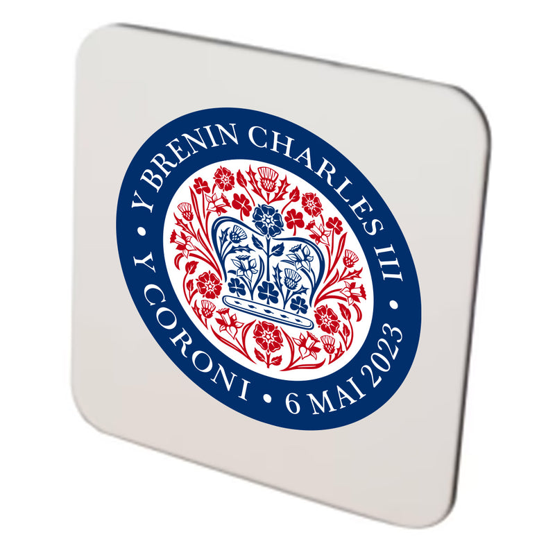 KING CHARLES CORONATION 2023 OFFICIAL BLUE RED LOGO PINK COASTER