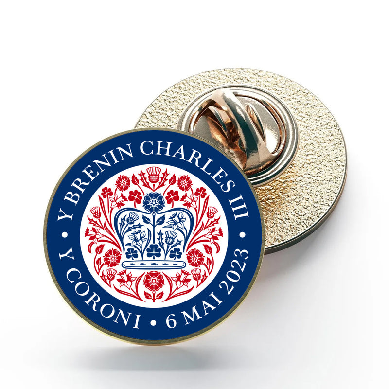 GUARANTEED BEFORE SATURDAY - KING CHARLES CORONATION 2023 OFFICIAL BLUE RED WELSH METAL LOGO PIN BADGE 25MM (1")