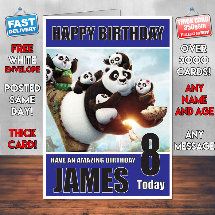 KUNG FU PANDA 2 BM THEME INSPIRED Style PERSONALISED Kids Adult FUNNY Birthday Card