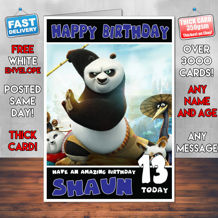 KUNG FU PANDA 4 BM THEME INSPIRED Style PERSONALISED Kids Adult FUNNY Birthday Card