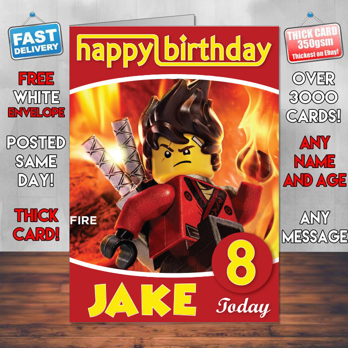Kai Be Fire The Lego Ninjago Movie 2017 Theme Style Personalised Kids Inspired Movie Birthday Card (SA)