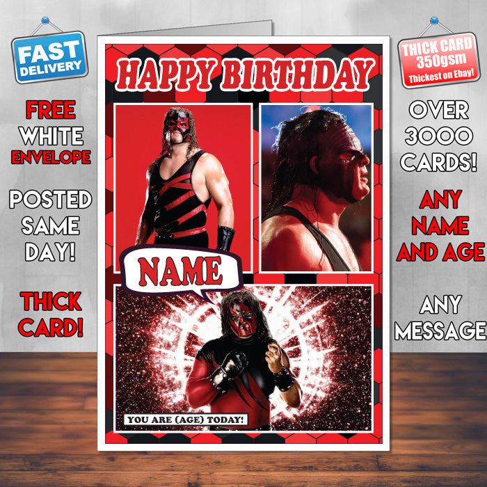 Kane KE Inspired Style Personalised Wrestling WWE Birthday Card