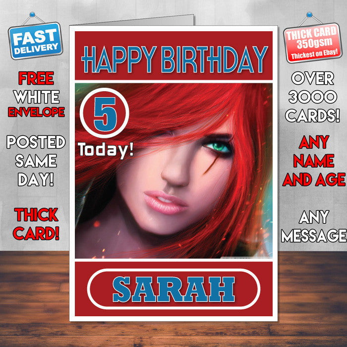 Personalised Katarina The Sinister Blade Inspired Style Game Kids Inspired Birthday Card (SA)