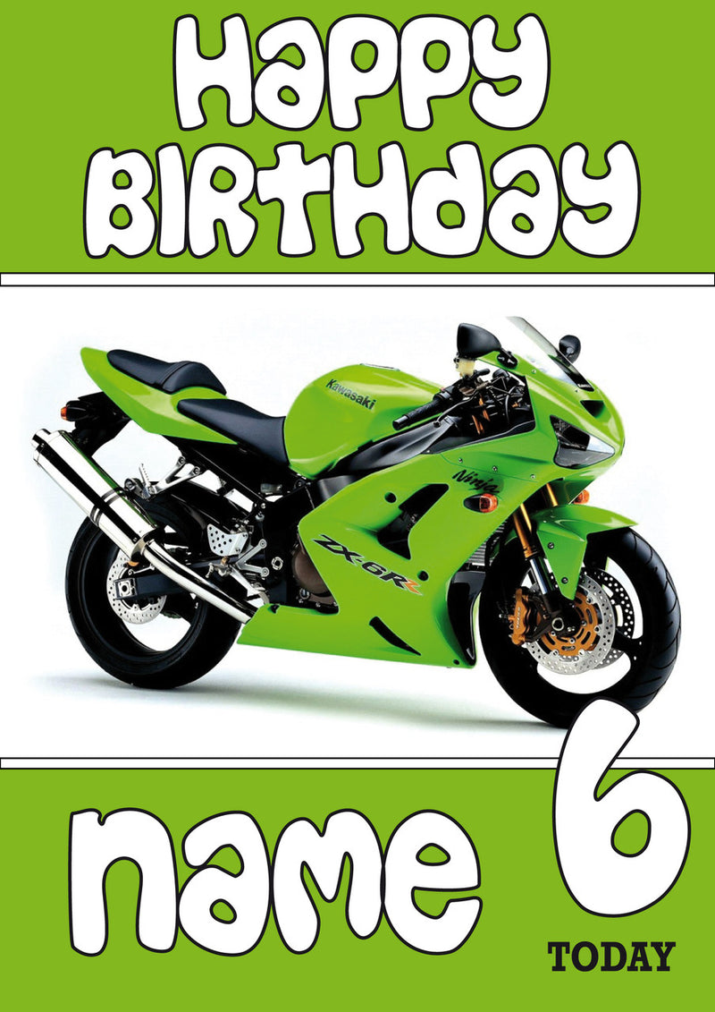 Personalised Kawasaki Bike Green Birthday Card