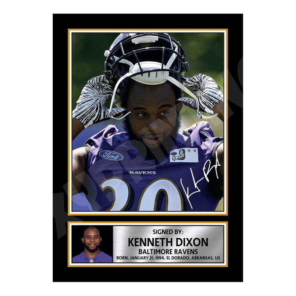 Kenneth Dixon 1 American Football Printed Signature Print