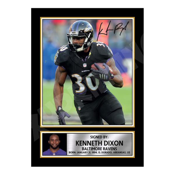 Kenneth Dixon 2 American Football Printed Signature Print