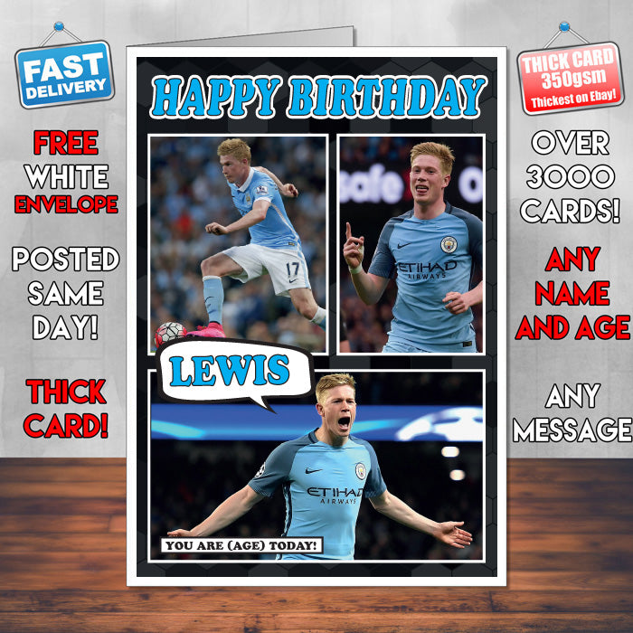 Kevin De Bruyne Man City Inspired Style Personalised Football Birthday Card