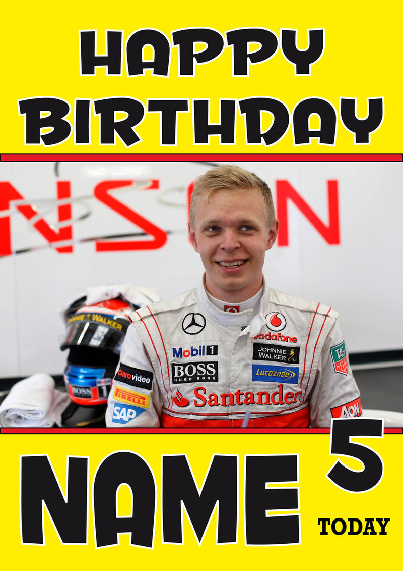 Personalised Kevin Magnussen F1 THEME INSPIRED PERSONALISED Kids Adult Birthday Card 3