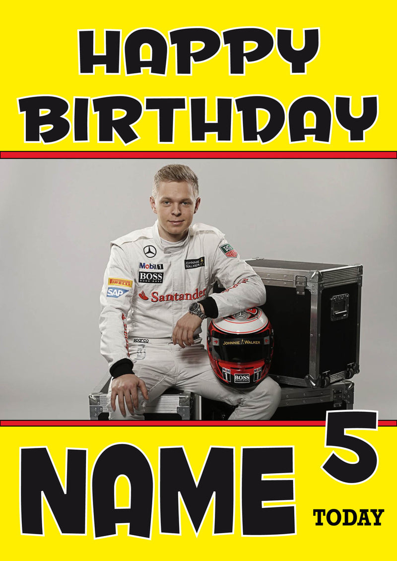 Personalised Kevin Magnussen F1 THEME INSPIRED PERSONALISED Kids Adult Birthday Card 5