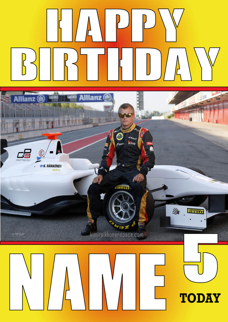 Personalised Kimi Raikkonen F1 THEME INSPIRED PERSONALISED Kids Adult Birthday Card 3