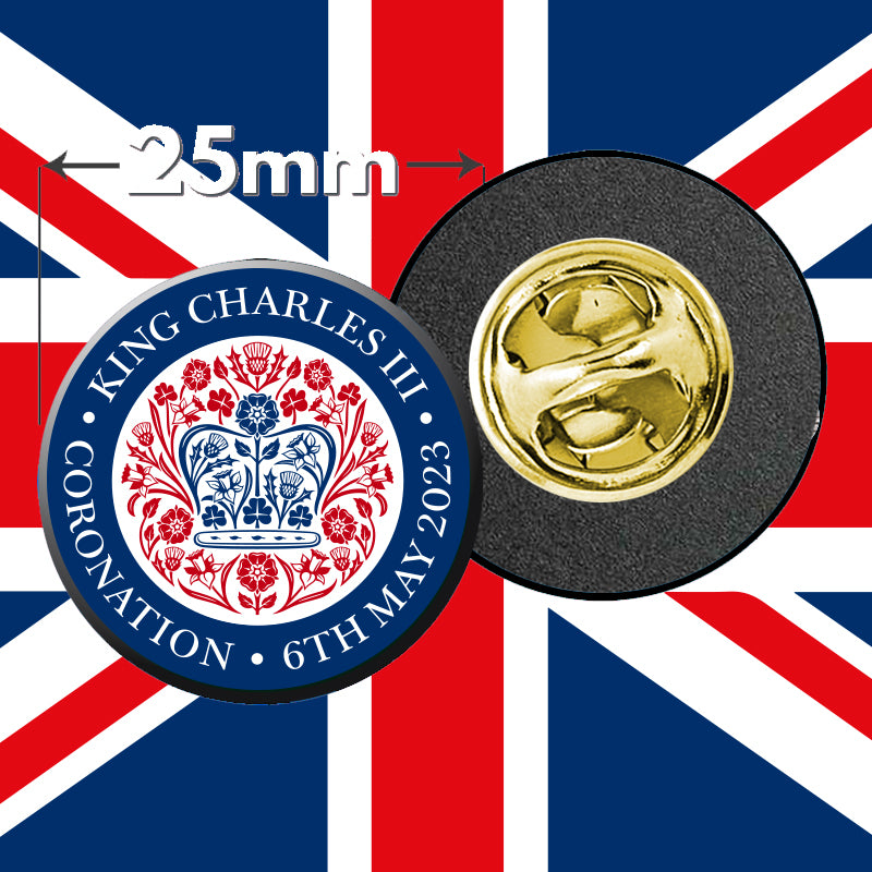 King Charles III Blue And Red coronation official logo clutch pin badge - coronation gift - king charles pin badge - metal clasp badge - school badge