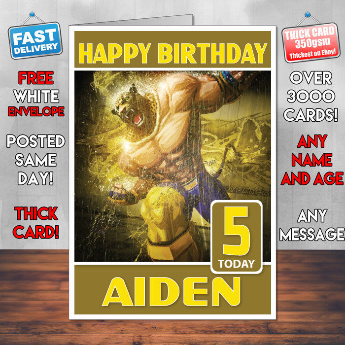 Personalised King In Tekken Inspired Style Game Kids Inspired Birthday Card (SA)
