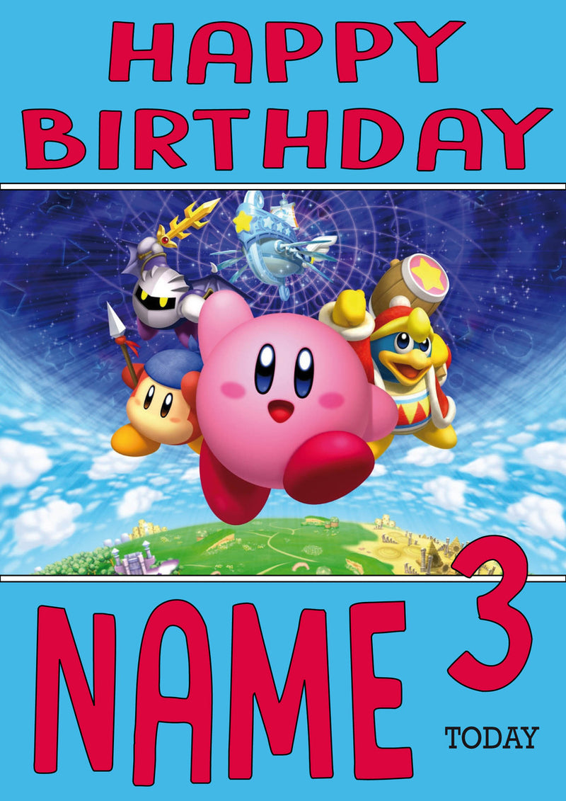Retro Gaming Kirby THEME INSPIRED Kids Adult Personalised Birthday Card