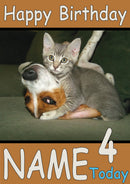 Kitten Hugging Dogs Head Funny Kids Adult Personalised Birthday Card Gift Present