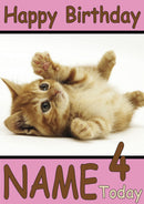 Kitten On Its Back Funny Kids Adult Personalised Birthday Card Gift Present