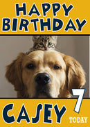 Kitten On Top Of Labrador Funny Kids Adult Personalised THEME INSPIRED Style Kids Adult FUNNY Birthday Card