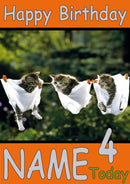 Kittens Hanging Out To Dry Funny Kids Adult Personalised Birthday Card Gift Present