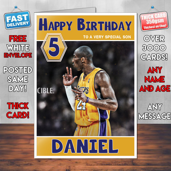 Kobe Bryant Invincible Theme Inspired Kids Inspired Adult Personalised Sports Birthday Card (SA)