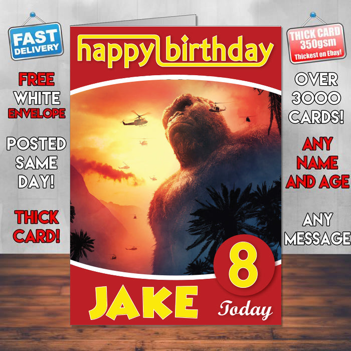 Kong Skull Island Theme Style Personalised Kids Inspired Movie Birthday Card (SA)