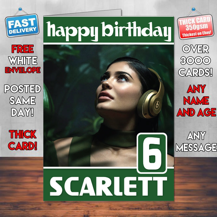 Kylie Jenner Beats Theme Style Personalised Kids Inspired Movie Birthday Card (SA)