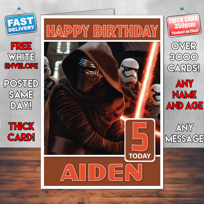 Personalised Kylon Ren Inspired Style Game Kids Inspired Birthday Card (SA)