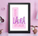 Personalised Name Word Art Poster Print Pink Letter L